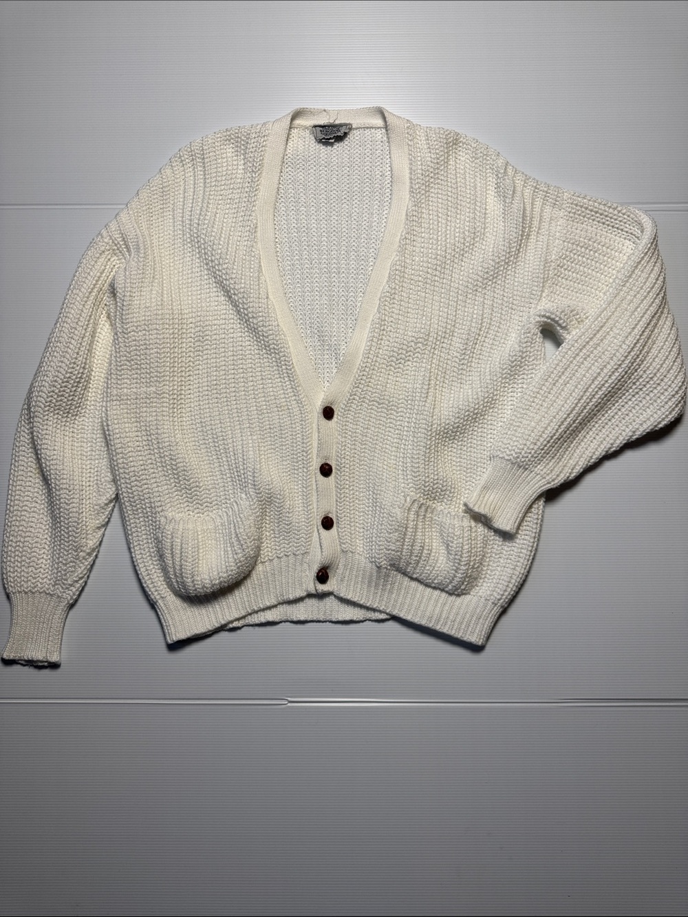 Vintage Bergdorf Goodman Ivory Chunky Knit Cardigan Slouchy Sweater Cotton M